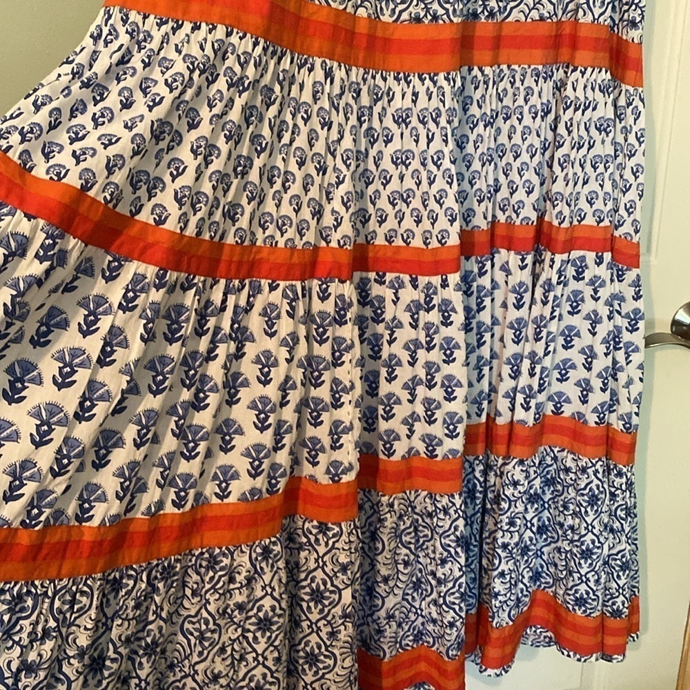 Anthropologie Ro's Garden Cotton Tiered Maxi Dress Blue White SMALL - Picture 3 of 9